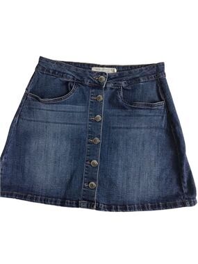 STREETWEAR society mini denim skirt jeans light wash blue button pockets medium